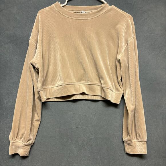 Divided Velvet Ribbed Cropped Sweater Crewneck Corduroy Womens Small Preppy Y2K - Picture 1 of 9